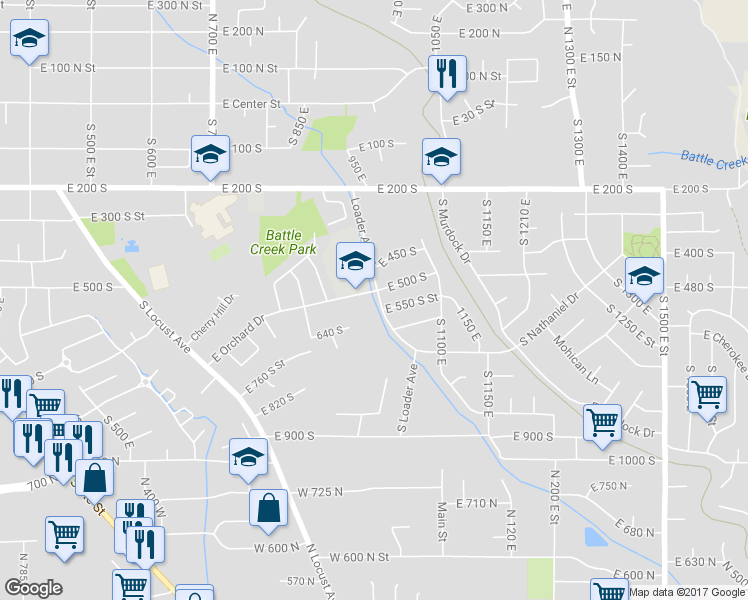 map of restaurants, bars, coffee shops, grocery stores, and more near 958 East Orchard Drive in Pleasant Grove
