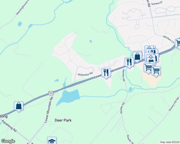 map of restaurants, bars, coffee shops, grocery stores, and more near 221 Bobwhite Road in New Hope