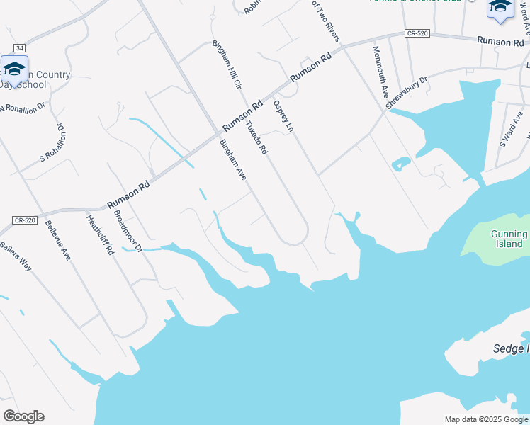 map of restaurants, bars, coffee shops, grocery stores, and more near 175 Bingham Avenue in Rumson