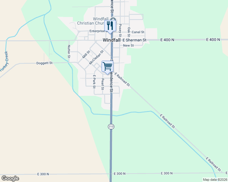 map of restaurants, bars, coffee shops, grocery stores, and more near 709 South Independence Street in Windfall