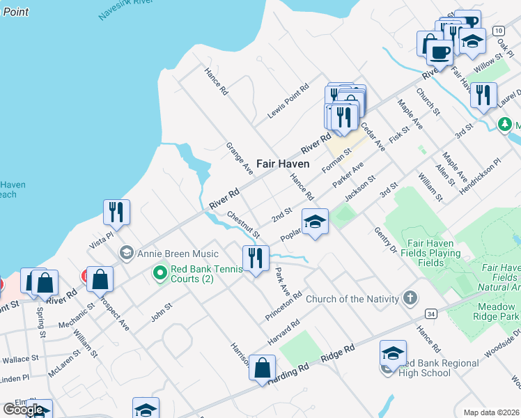 map of restaurants, bars, coffee shops, grocery stores, and more near 135 Lincoln Avenue in Fair Haven