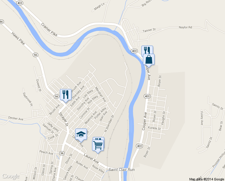 map of restaurants, bars, coffee shops, grocery stores, and more near Oakhurst Homes in Johnstown