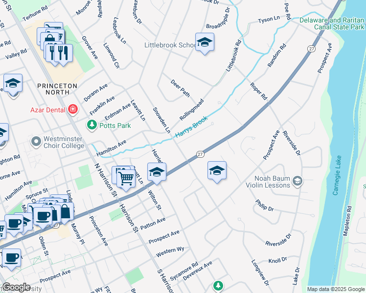map of restaurants, bars, coffee shops, grocery stores, and more near 29 Snowden Lane in Princeton