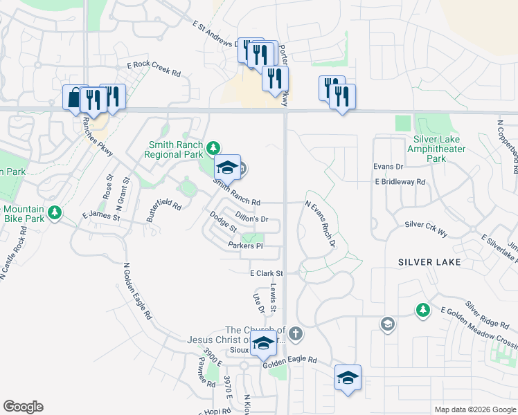 map of restaurants, bars, coffee shops, grocery stores, and more near 4072 Smith Ranch Road in Eagle Mountain