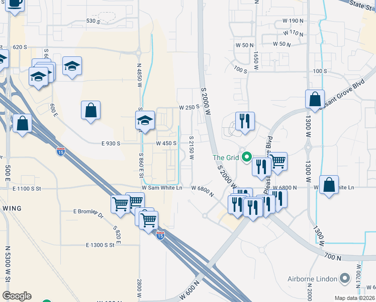 map of restaurants, bars, coffee shops, grocery stores, and more near 518 South State Road in Pleasant Grove