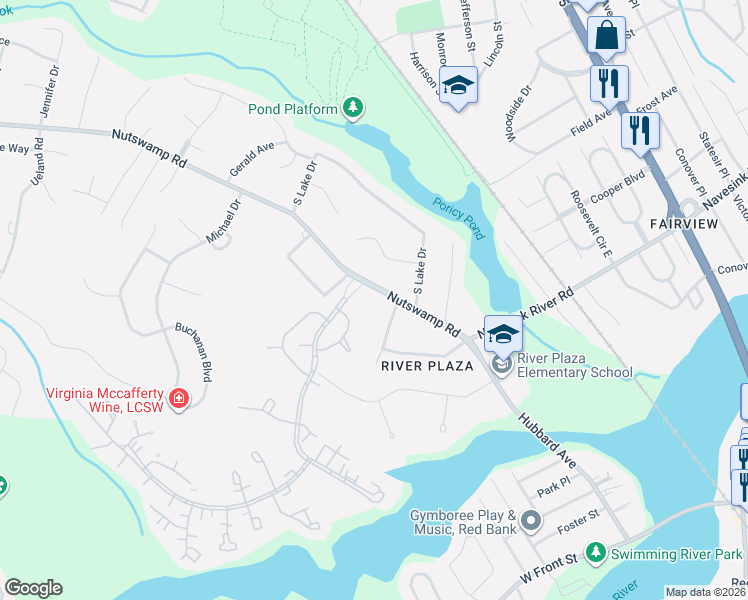 map of restaurants, bars, coffee shops, grocery stores, and more near 728 Nutswamp Road in Red Bank
