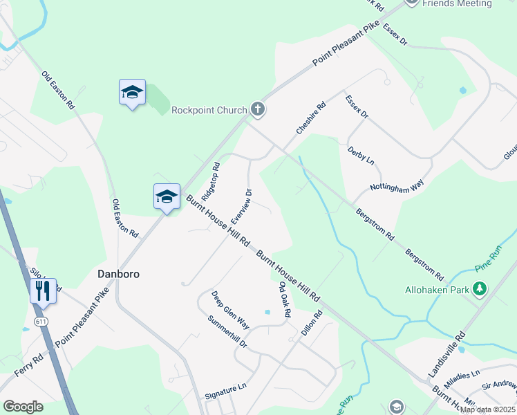 map of restaurants, bars, coffee shops, grocery stores, and more near 4752 Plumcrest Lane in Doylestown
