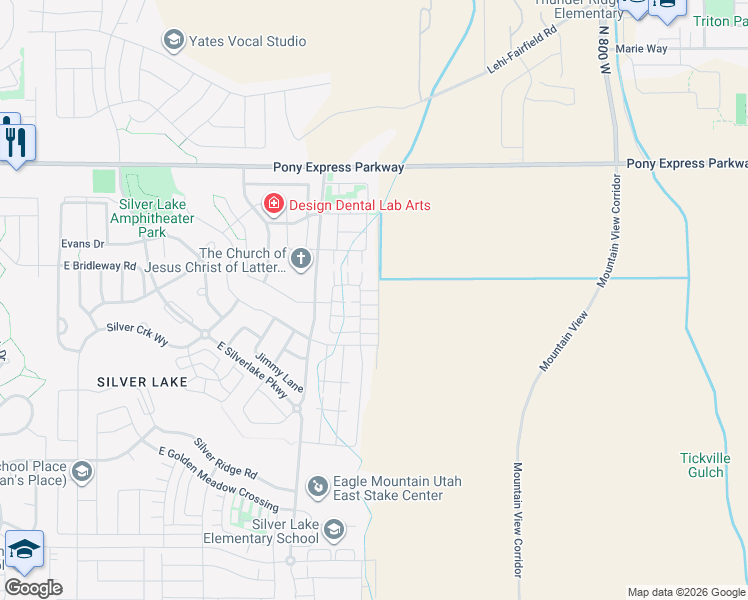 map of restaurants, bars, coffee shops, grocery stores, and more near 5177 East Moab Rim Court in Eagle Mountain