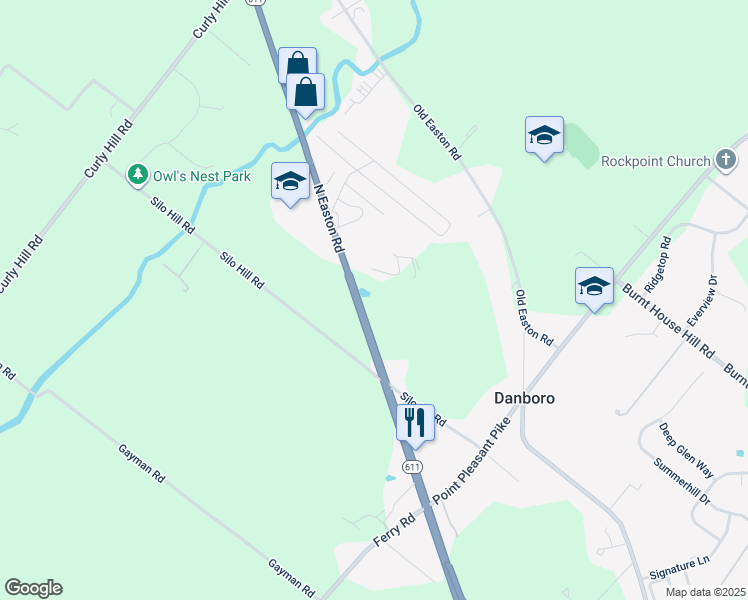 map of restaurants, bars, coffee shops, grocery stores, and more near 1051 North Easton Road in Doylestown
