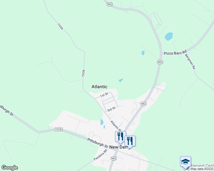 map of restaurants, bars, coffee shops, grocery stores, and more near in New Derry