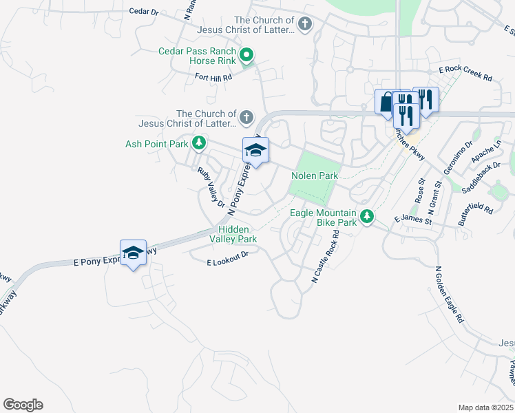 map of restaurants, bars, coffee shops, grocery stores, and more near 3059 Condor Court in Eagle Mountain