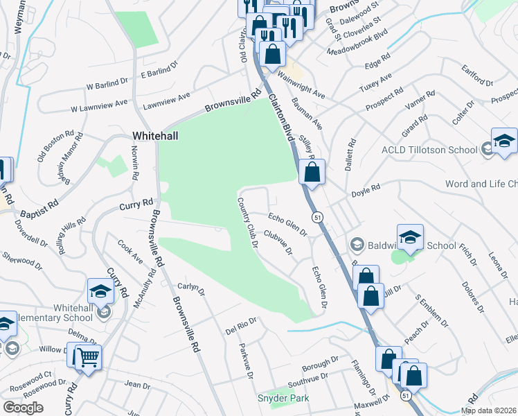 map of restaurants, bars, coffee shops, grocery stores, and more near 4549 Echo Glen Drive in Pittsburgh