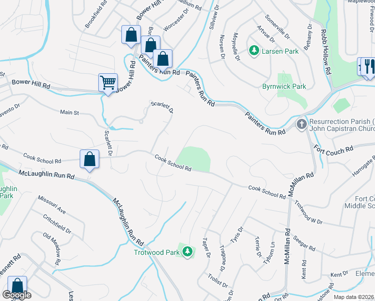 map of restaurants, bars, coffee shops, grocery stores, and more near 1809 Winchester Drive in Pittsburgh