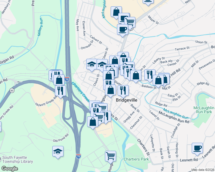 map of restaurants, bars, coffee shops, grocery stores, and more near 606 Taylor Way in Bridgeville