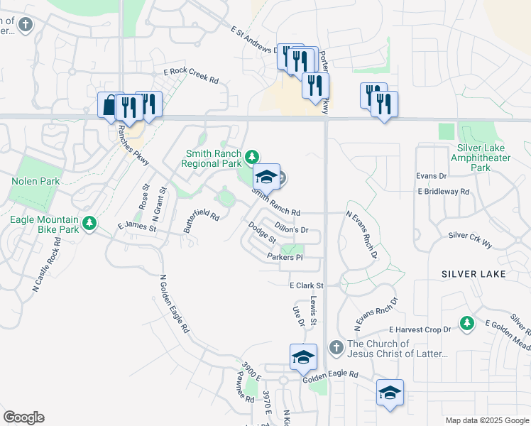 map of restaurants, bars, coffee shops, grocery stores, and more near 3969 Dillon's Drive in Eagle Mountain