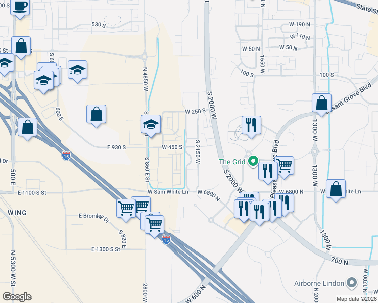 map of restaurants, bars, coffee shops, grocery stores, and more near 497 South State Road in Pleasant Grove