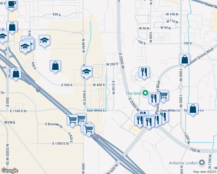 map of restaurants, bars, coffee shops, grocery stores, and more near 497 South 2220 West in American Fork