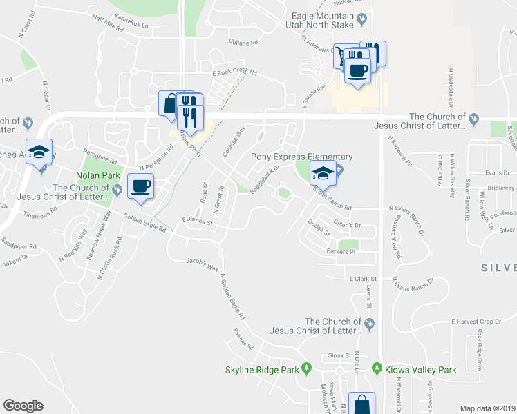 map of restaurants, bars, coffee shops, grocery stores, and more near 3698 East Butterfield Road in Eagle Mountain