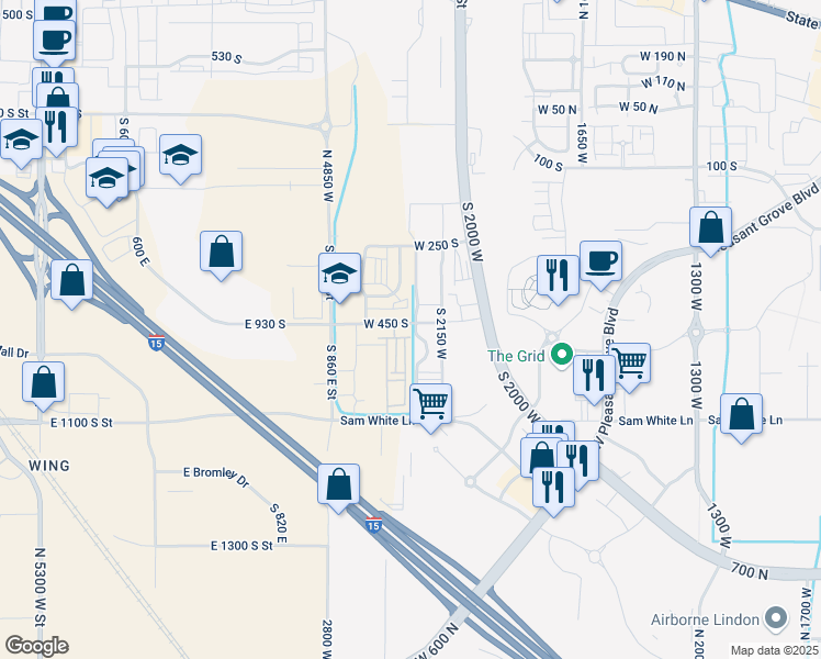 map of restaurants, bars, coffee shops, grocery stores, and more near 2234 West 450 South in American Fork