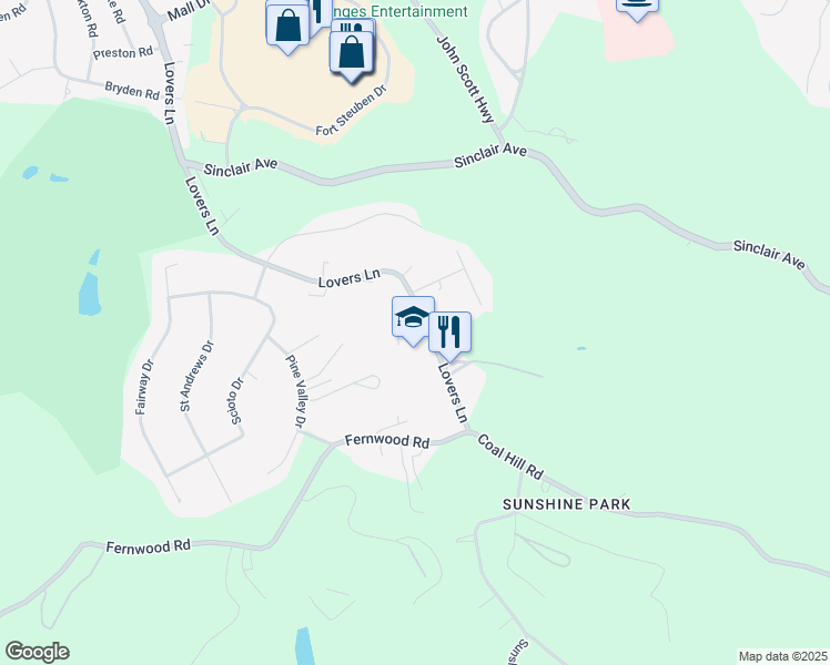 map of restaurants, bars, coffee shops, grocery stores, and more near 4401 Lovers Lane Circle in Steubenville
