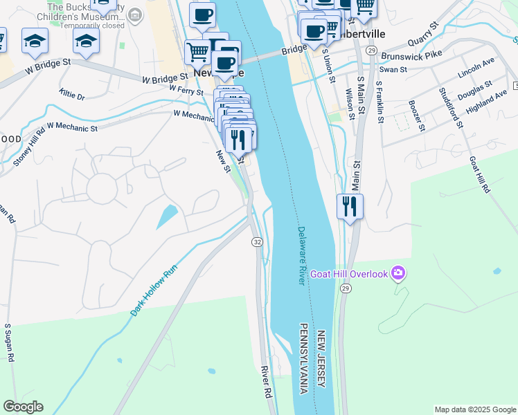 map of restaurants, bars, coffee shops, grocery stores, and more near 218 Towpath Street in New Hope