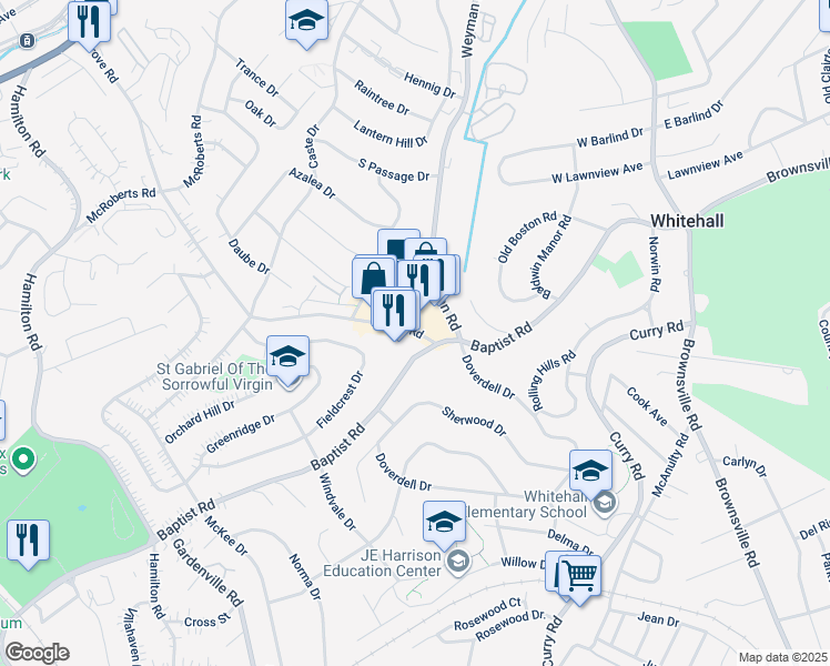 map of restaurants, bars, coffee shops, grocery stores, and more near 5128 Baptist Road in Pittsburgh