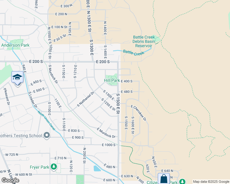 map of restaurants, bars, coffee shops, grocery stores, and more near 1485 East Navajo Drive in Pleasant Grove