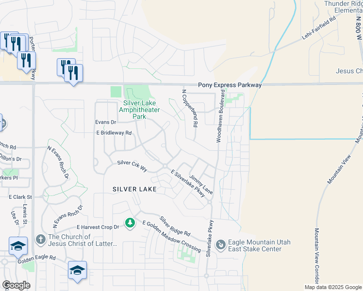 map of restaurants, bars, coffee shops, grocery stores, and more near 7712 North Brookwood Drive in Eagle Mountain