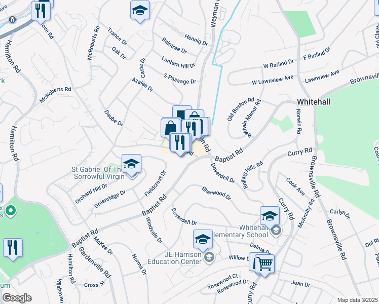 map of restaurants, bars, coffee shops, grocery stores, and more near 5260 Grove Road in Pittsburgh