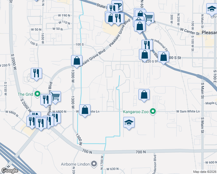 map of restaurants, bars, coffee shops, grocery stores, and more near 956 West State Street in Pleasant Grove
