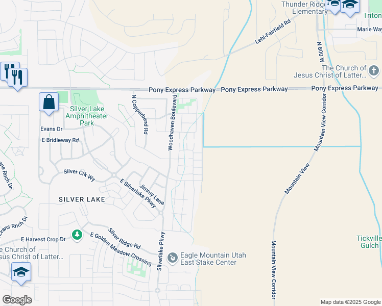 map of restaurants, bars, coffee shops, grocery stores, and more near 5134 East Big Sky Way in Eagle Mountain