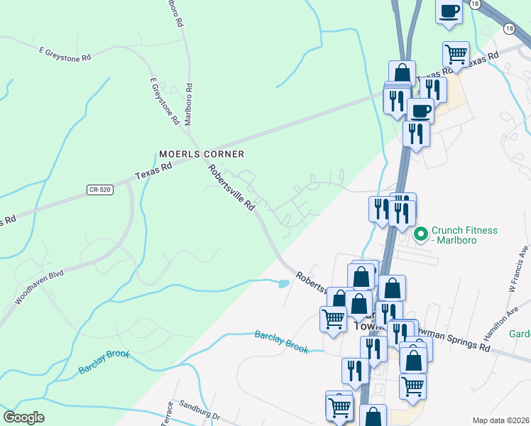map of restaurants, bars, coffee shops, grocery stores, and more near 1 Maria Court in Old Bridge