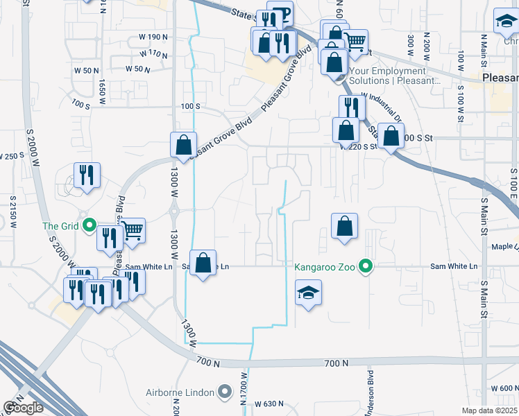 map of restaurants, bars, coffee shops, grocery stores, and more near 956 West 580 South in Pleasant Grove