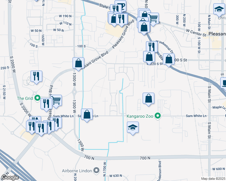 map of restaurants, bars, coffee shops, grocery stores, and more near 956 West 580 South in Pleasant Grove