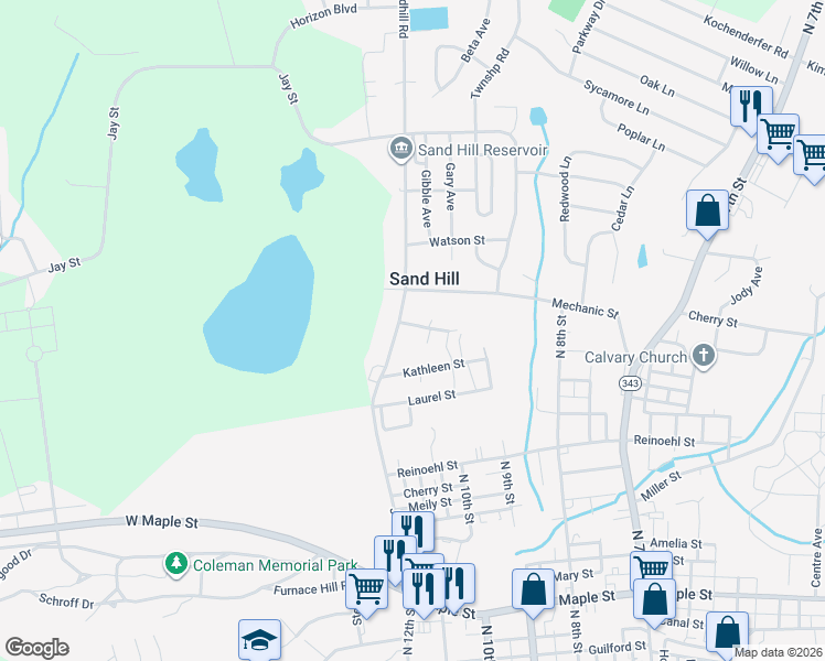 map of restaurants, bars, coffee shops, grocery stores, and more near 1130 Sandhill Road in Lebanon