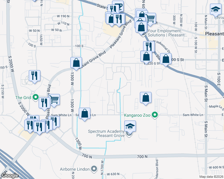 map of restaurants, bars, coffee shops, grocery stores, and more near 943 West 580 South in Pleasant Grove