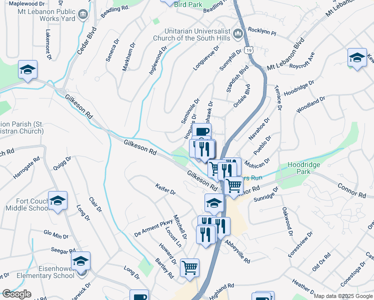 map of restaurants, bars, coffee shops, grocery stores, and more near in Mount Lebanon