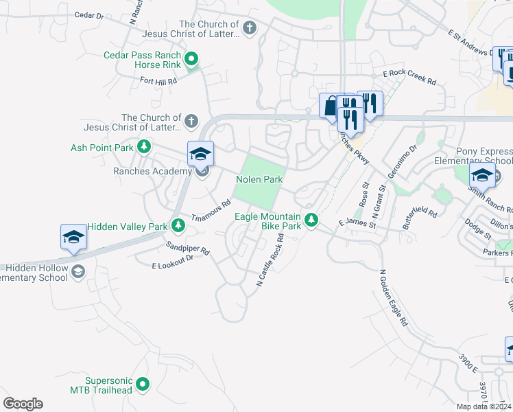 map of restaurants, bars, coffee shops, grocery stores, and more near 3224 Golden Eagle Road in Eagle Mountain
