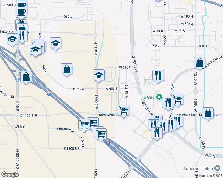 map of restaurants, bars, coffee shops, grocery stores, and more near 2328 West 450 South in American Fork