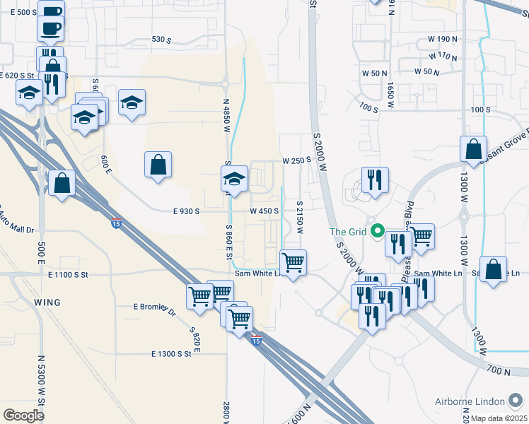 map of restaurants, bars, coffee shops, grocery stores, and more near 2240 West 450 South in American Fork