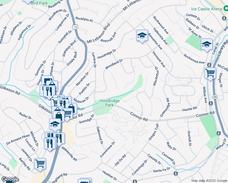 map of restaurants, bars, coffee shops, grocery stores, and more near 12 Woodland Drive in Pittsburgh