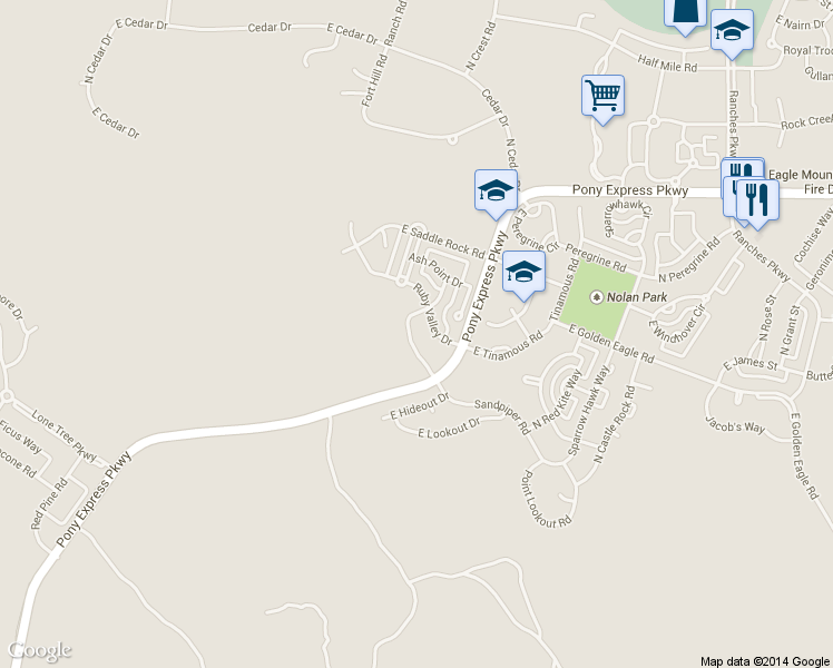 map of restaurants, bars, coffee shops, grocery stores, and more near 7718 North Mountain Ash Way in Eagle Mountain