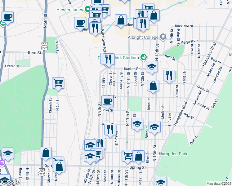 map of restaurants, bars, coffee shops, grocery stores, and more near 1513 North 10th Street in Reading