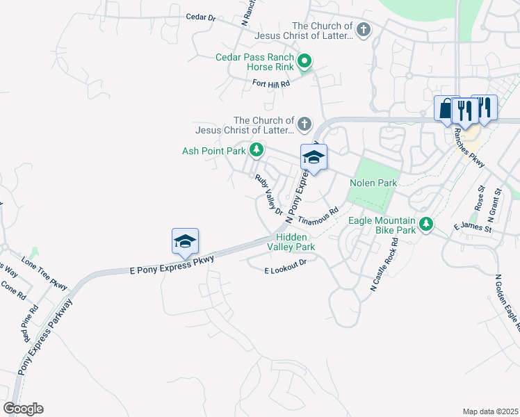 map of restaurants, bars, coffee shops, grocery stores, and more near 7718 North Mountain Ash Way in Eagle Mountain