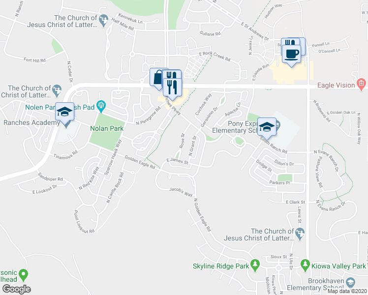 map of restaurants, bars, coffee shops, grocery stores, and more near 7724 Rose Street in Eagle Mountain