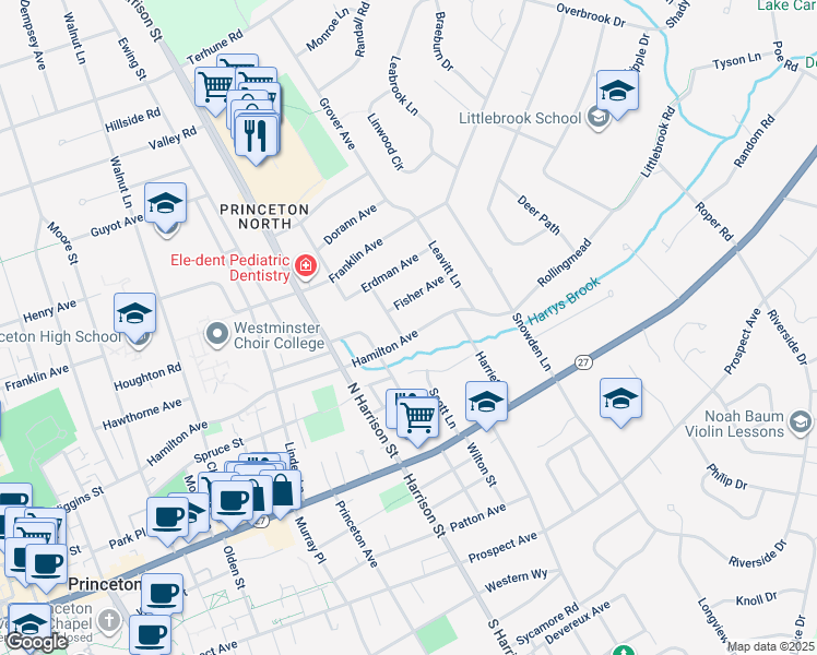 map of restaurants, bars, coffee shops, grocery stores, and more near 272 Hamilton Avenue in Princeton