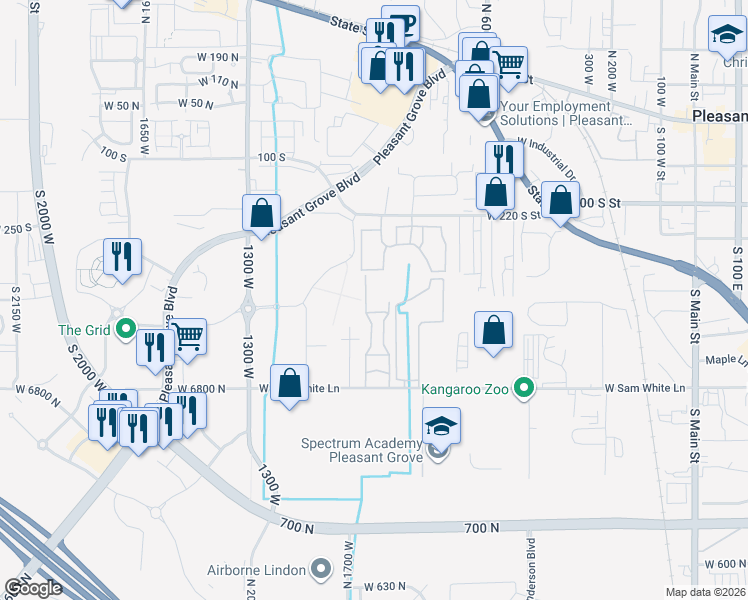 map of restaurants, bars, coffee shops, grocery stores, and more near 943 West 580 South in Pleasant Grove