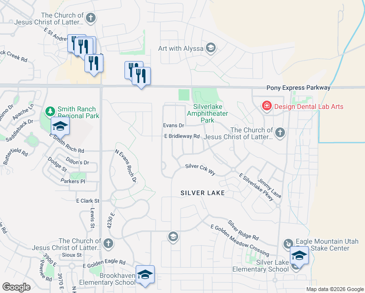 map of restaurants, bars, coffee shops, grocery stores, and more near 7681 Meadow Creek Road in Eagle Mountain