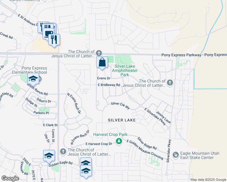 map of restaurants, bars, coffee shops, grocery stores, and more near 7731 Riverwood Way in Eagle Mountain