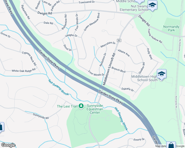 map of restaurants, bars, coffee shops, grocery stores, and more near 37 Four Winds Drive in Middletown